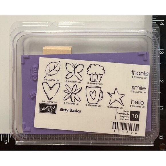 STAMPIN' UP! 111606 BITTY BASICS Wood Rubber Stamp set of 10 THANKS SMILE HELLO - Picture 1 of 2